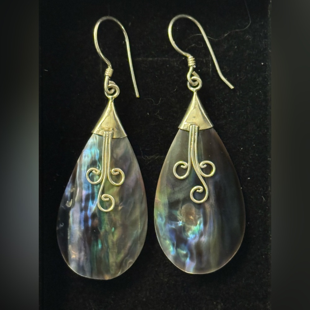 Abalone Large Teardrop Dangle Sterling Silver 925  Earrings New